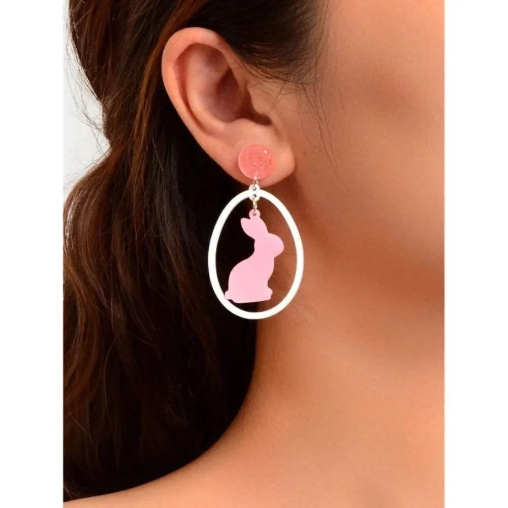 Pink Acrylic Bunny Drop Easter Earrings